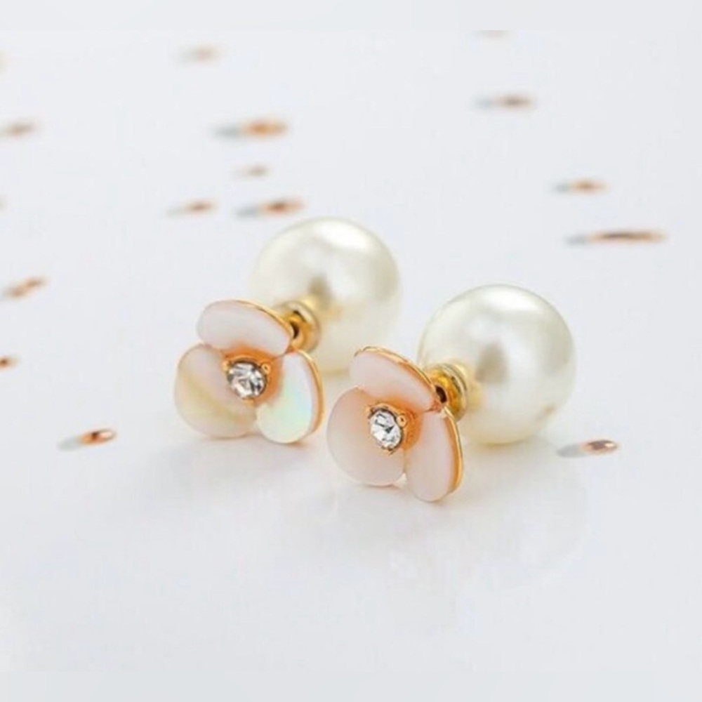 Kate Spade ♠️ Mother of Pearl Pansy Earrings with faux Pearl backing - NWT